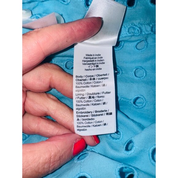 J.Crew Baby Blue Classic Eyelet Button-Up Shirt Long Sleeve Cotton 8 Sustainable - Picture 10 of 11